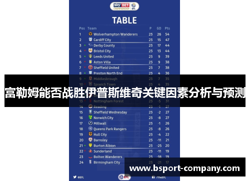 富勒姆能否战胜伊普斯维奇关键因素分析与预测